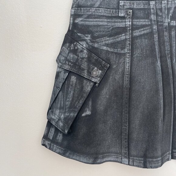Ottolinger Black Denim Acid  Wash 'Trompe L'œil' Cargo Mini skirt Womens Y2k - Picture 7 of 10